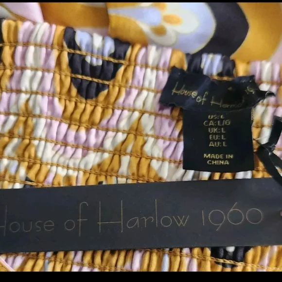 House Of Harlow 1960 Art Deco Printed Crop Top Gold Pink Satin Size L NEW - Picture 5 of 7